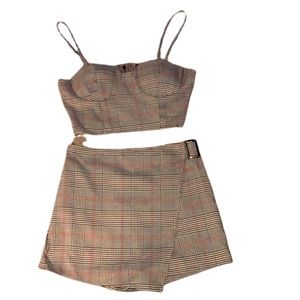 2 pc Set Plald crop/skort